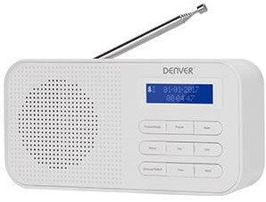 Denver radio dab+ 230v eller batteri + dobbelt alarmfunktion hvid - 8140320
