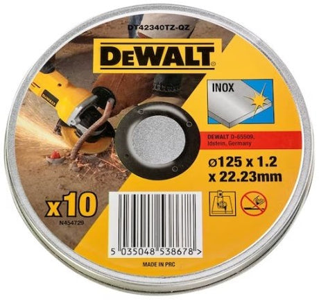Dewalt 10x skæreskiver metal rustfrit stål 125mm x 1mm - i tin - dt42340tz