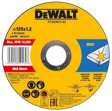 Dewalt 10x skæreskiver metal rustfrit stål 125mm x 1mm - i tin - dt42340tz