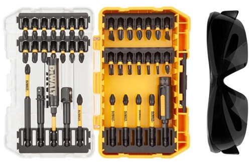 Dewalt tilbehør 38-delt flextorq skruetrækker bit sæt med solbriller | i hårdt etui - dt70740t-qz