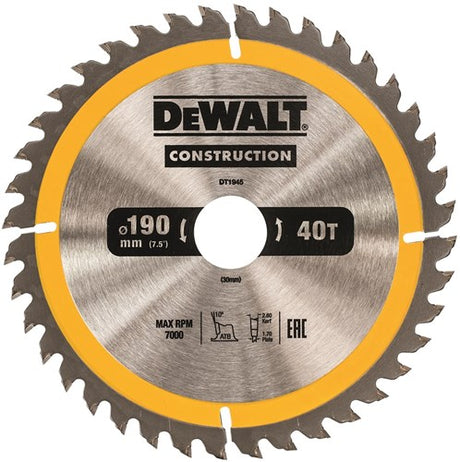 Dewalt tilbehør rundsavklinge 190x30x40t, positiv 10°, kærv 2,6 mm - dt1945-qz