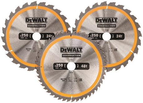 Dewalt tilbehør rundsavklinge 3 stk. 250x30mm: 2x dt1956-qz + 1x dt1957-qz - dt1963-qz
