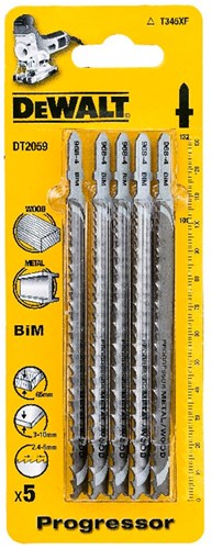 Dewalt tilbehør stiksavsblad bim progressor til metal og aluminium 3-10mm, rør og profiler og træ <65 mm, 100x74x2,4-5 mm, (t345xf) - dt2059-qz