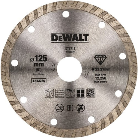 Dewalt tilbehør diamantklinge, turbo, ø125 mm 22,2 mm, universal - dt3712-qz