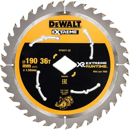 Dewalt accessoires extreme runtime cirkelzaagblad voor dcs577 190mm 36t (ruitvormig asgat) - dt40271-qz