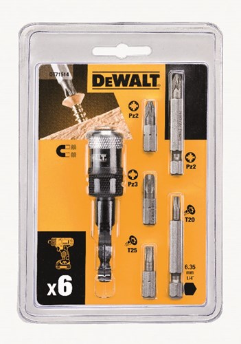 Imp dewalt tilbehør act 7-delt sæt + kompakt hurtig belastning skrue bit adapter - dt71514-qz