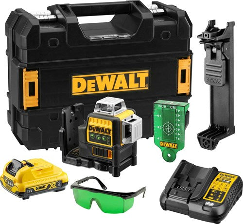 Dewalt dce089d1g selvnivellerende krydslinjelaser 12v 1x 2.0ah batteri - grøn laser - dce089d1g-qw