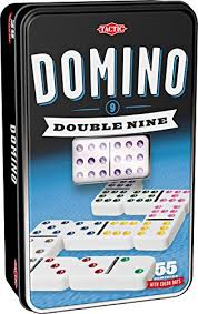Tactic domino double nine – brætspil – luksus dåse – omfattende dominospil med farvede sten – fra 7 år – 2 eller flere spillere