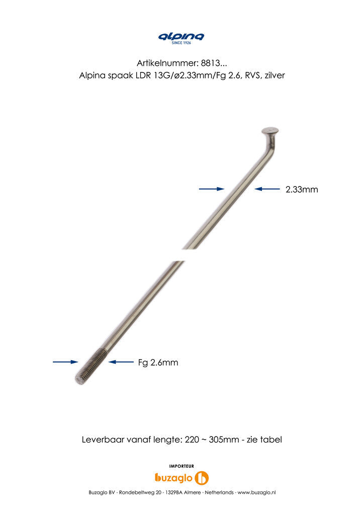 Alpina Spaken 13G (2,34 mm) 266 mm rustfrit stål (P36)