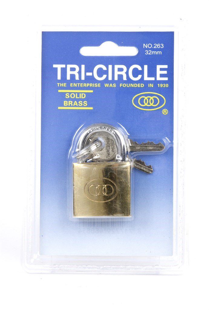 Buzaglo tre-cirkel hængelås firkantet 32 ​​mm. messing nr. 263