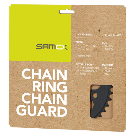 Messingleje Samox el-cykel kædering NW 42T BCD 104 mm. 1 2x3 32 og 11 128 stål sort