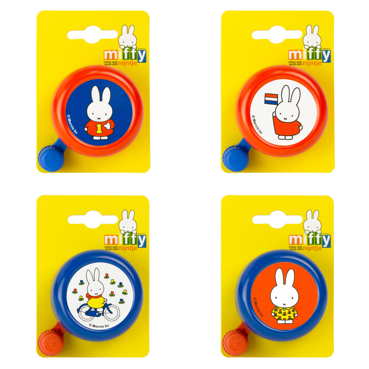 Widek b.v. Widek Miffy cykelklokke sortiment orange og blå med 4 forskellige klistermærker på kortet