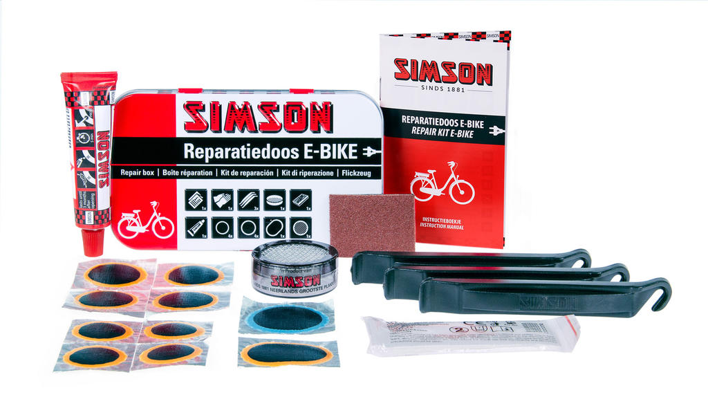 Reparationsboks e-cykel aluminium rød hvid 14-delt