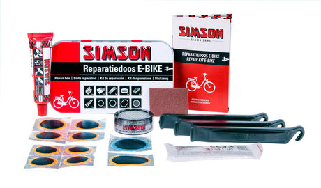 Reparationsboks e-cykel aluminium rød hvid 14-delt