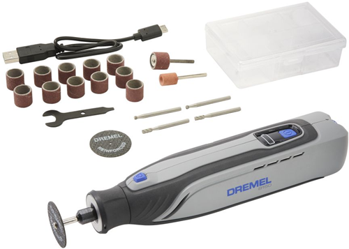 Dremel multiværktøj 8150ja | 8150-20 | inkl. 20 tilbehør + USB-C ladekabel + opbevaringsboks til tilbehør + hurtigstartguide + tilbehørsvejledning - f0138150ja