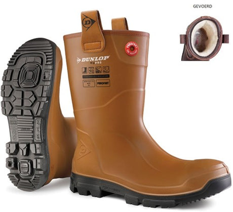 Dunlop lj2hr48fl werklaars | rigpro | gevoerd | bruin | maat 47 8713197053422