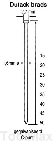 Dutack 1.6mm brads | 25mm | 2000 stuks - 5138031