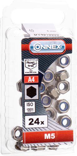 Connex låsemøtrik + nylonring m5 24stk rustfrit stål-a4 - dy4910005