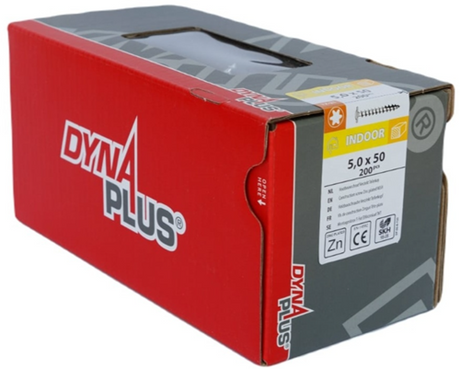 Dynaplus houtbouwschroef verzinkt tellerkop voldraad +snijpunt torx tx25 5.0x50 | 200 stuks - 0286.01.41901