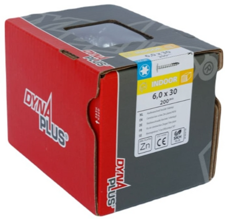 Dynaplus houtbouwschroef verzinkt tellerkop voldraad +snijpunt torx tx30 6.0x30 | 200 stuks - 0286.01.49201