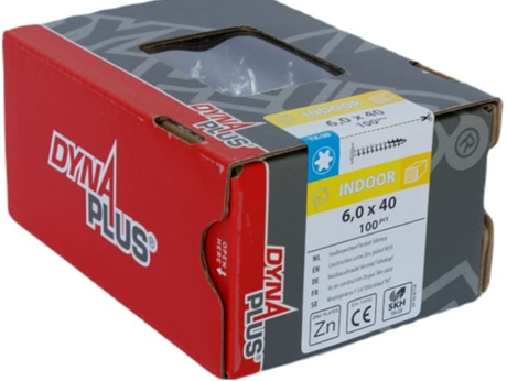 Dynaplus houtbouwschroef verzinkt tellerkop voldraad +snijpunt torx tx30 6.0x40 | 100 stuks - 0286.01.49601