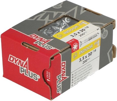 Dynaplus mdf-schroef verzinkt platkop deeldraad-75° torx tx15 3.5x30 18 | 200 stuks - 0287.01.17201