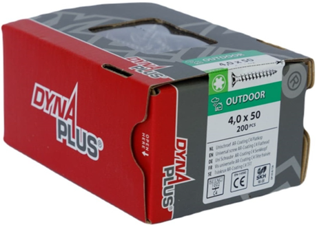 Dynaplus unischroef spaanplaatschroef ar-coating platkop voldraad torx tx20 4.0x50 | 200 stuks - 0281.08.25901
