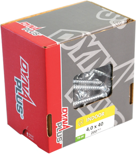 Dynaplus uni skrue spånplade skrue galvaniseret fladt hoved fuld gevind torx tx20 ​​4.0x40 | 200 stykker - 0281.01.25601