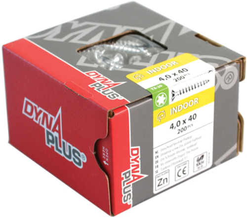 Dynaplus uni skrue spånplade skrue galvaniseret fladt hoved fuld gevind torx tx20 ​​4.0x40 | 200 stykker - 0281.01.25601