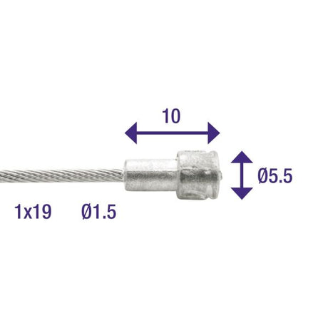 Rem Binnenkabel Elvedes 2000mm rustfrit stål Ø1.5mm V-Nipple (100 stykker)