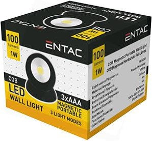Entac LED væglampe med magnet sort 1w 3xaaa - 5700420