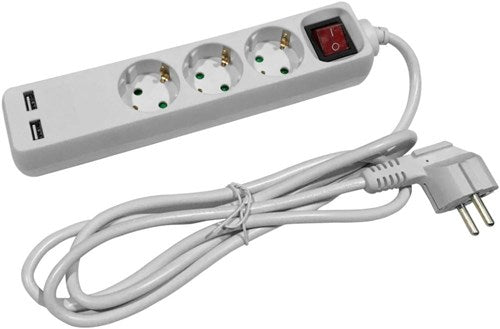 Enzo entac tcd ra 3v 1,5m ledning med 2xusb + switch hvid - 6872632