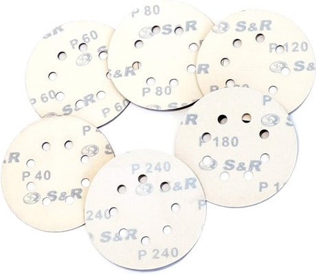 Enzo s r velcro sandpapir sæt 125 mm 60 stk: hver 10x p40, p60, p80, p120, p180, p240, 8 huller - b07gc4xnjq