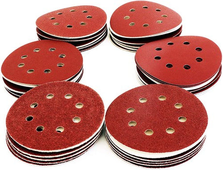 Enzo s r velcro sandpapir sæt 125 mm 60 stk: hver 10x p40, p60, p80, p120, p180, p240, 8 huller - b07gc4xnjq