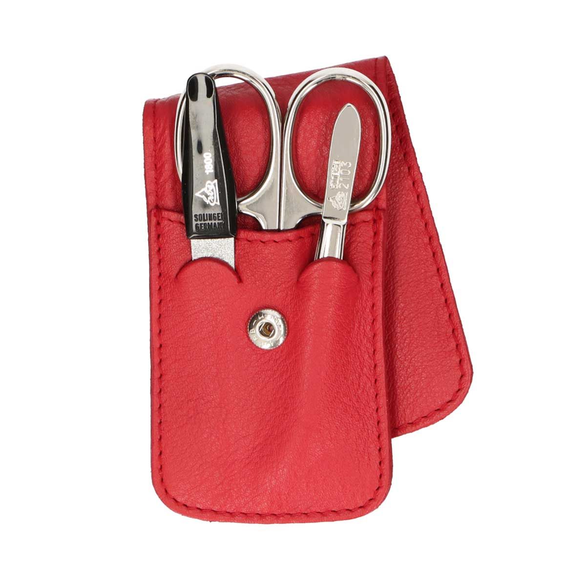 Erbe solingen 3-delt manicure-etui med trykknapper, rød (erbe9014)