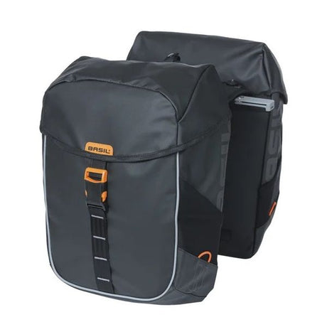 Basil dobbelt cykeltaske miles presenning mik 34 liter 13 x 25 x 37 cm - sort orange