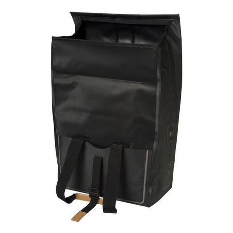 BASIL Urban Dry Shopper - Vandtæt cykelkøber, vegansk læderdetaljer, justerbar lukning, refleksion, mat sort