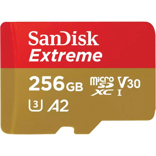 Sandisk extreme microSDXC 256 GB hukommelseskort (uhs-i u3, klasse 10, v30, a2, inkl. adapter)