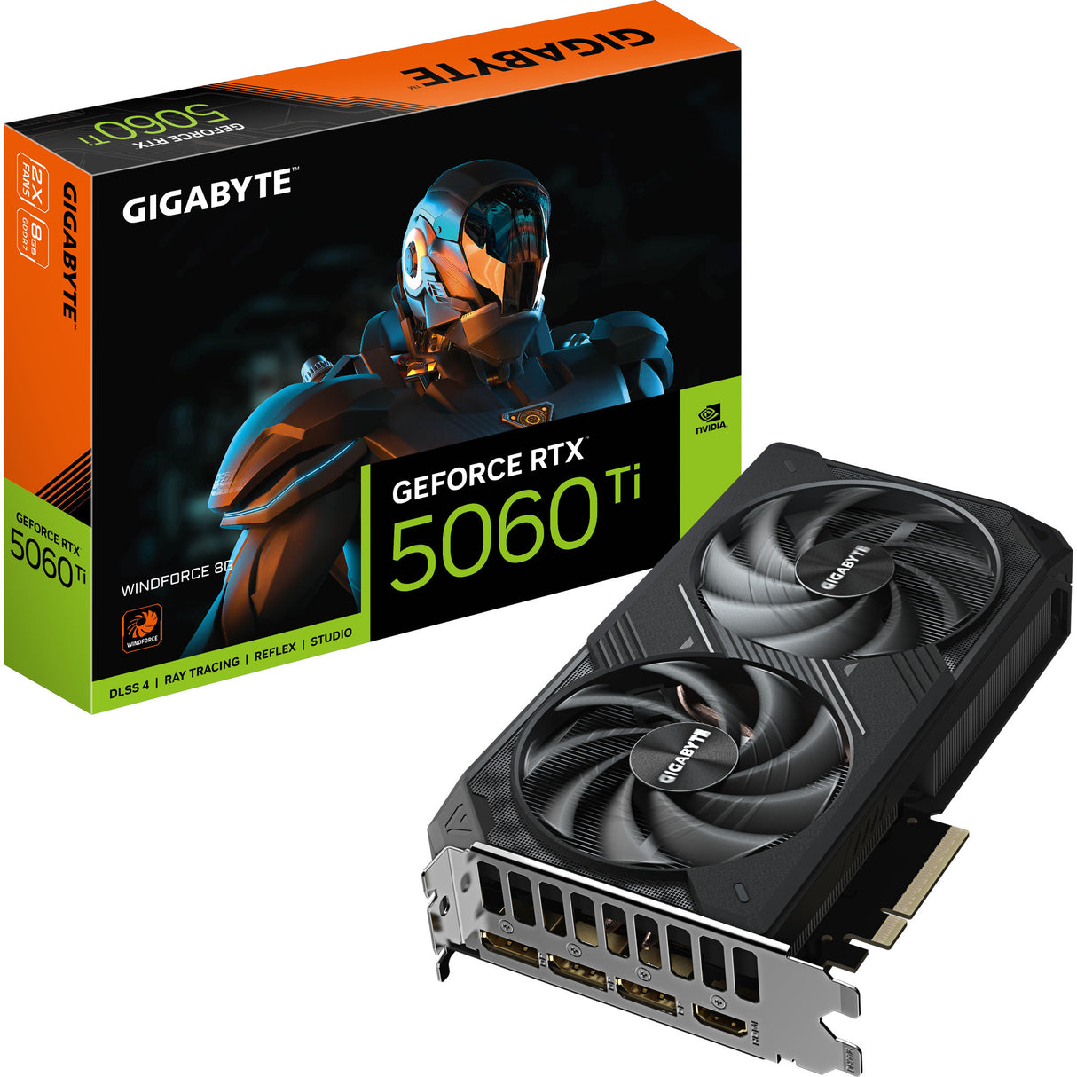 Gigabyte GeForce RTX 5060 Ti WindForce 8G grafikkort (3x Display Port, 1x HDMI)
