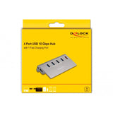 Delock USB-hub 10 Gbps med 4 USB-A + 1 hurtigopladningsport (grå, inkl. strømforsyning)