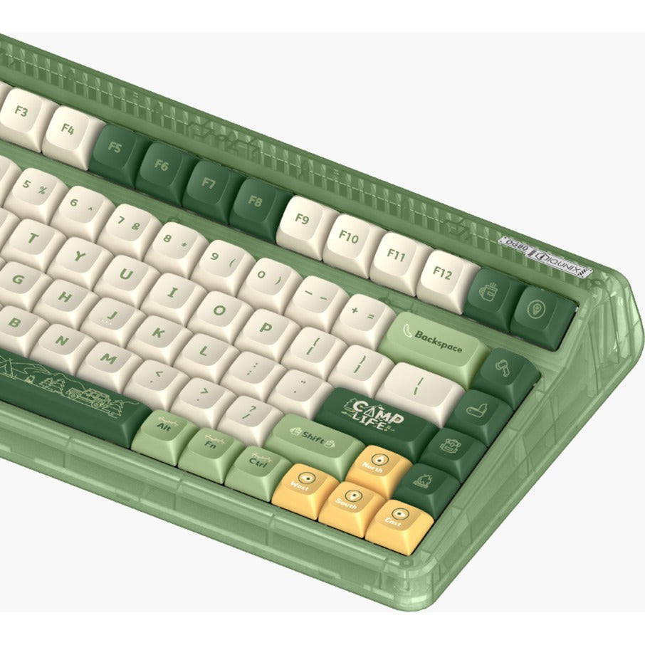 Iqunix og80 camping trådløst mekanisk tastatur (grøn, us-layout (qwerty), cherry mx red, 80% (tkl), rgb-lysdioder, hot-swappable, pbt, 2.4ghz | bluetooth 5.1 | usb-c)