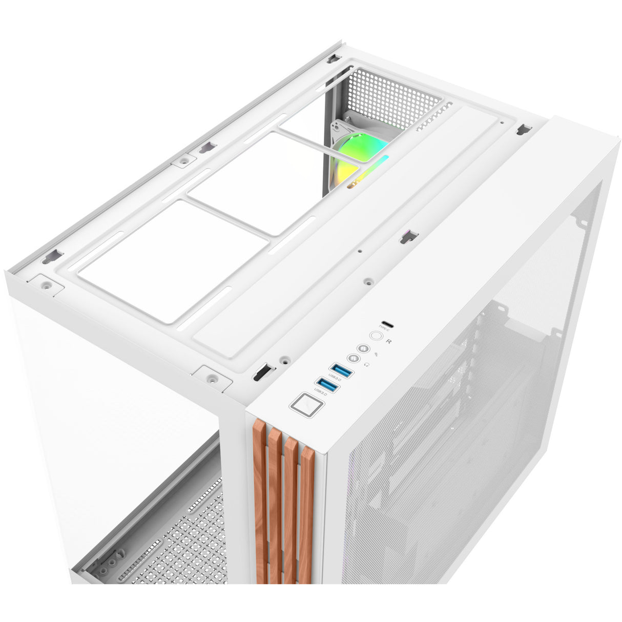 Thermaltake view 380 ws argb sne midi tårnhus (hvid træfarve | 2x USB-A | 1x USB-C | RGB | hærdet glas)