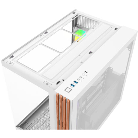 Thermaltake view 380 ws argb sne midi tårnhus (hvid træfarve | 2x USB-A | 1x USB-C | RGB | hærdet glas)
