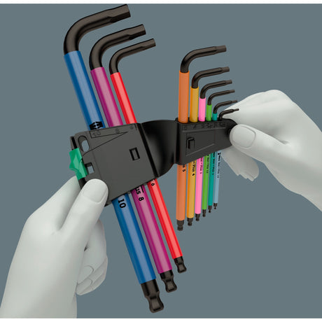 Wera 950 9 hex-plus flerfarvet 1 L-nøglesæt, metrisk, sort laser (9 dele)