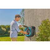 Gardena 40 m vægslangeboks powerroll xxl slangetromle (grå turkis, 40 meter, batteri og oplader medfølger ikke, strøm til alliance, )