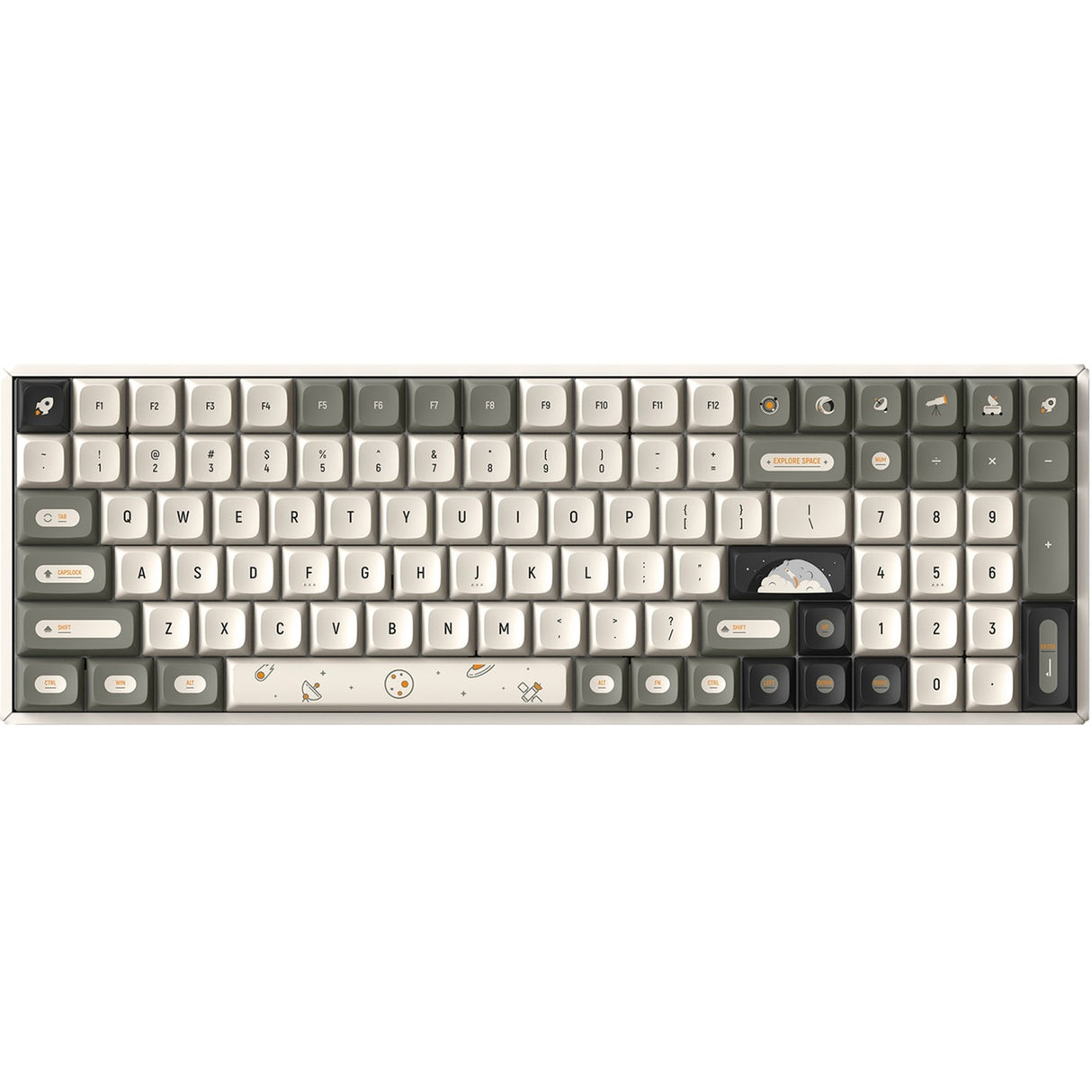 Iqunix f97 hitchhiker trådløst mekanisk tastatur (grå, us-layout (qwerty), cherry mx red, 96%, rgb-lysdioder, hot-swappable, pbt, 2,4ghz | bluetooth 5.1 | usb-c)
