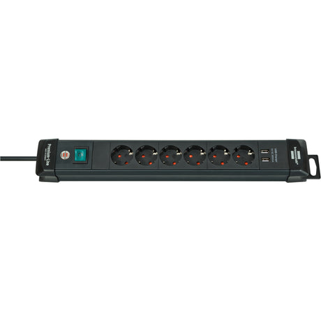 Brennerstuhl premium-line strømskinne med USB 6-vejs sort 3m h05vv-f 3g1.5