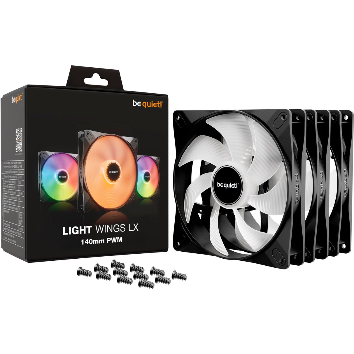 Vær stille! light wings lx pwm rgb kabinet blæsere (sort, 3 stk, 140 x 140 x 25 mm)