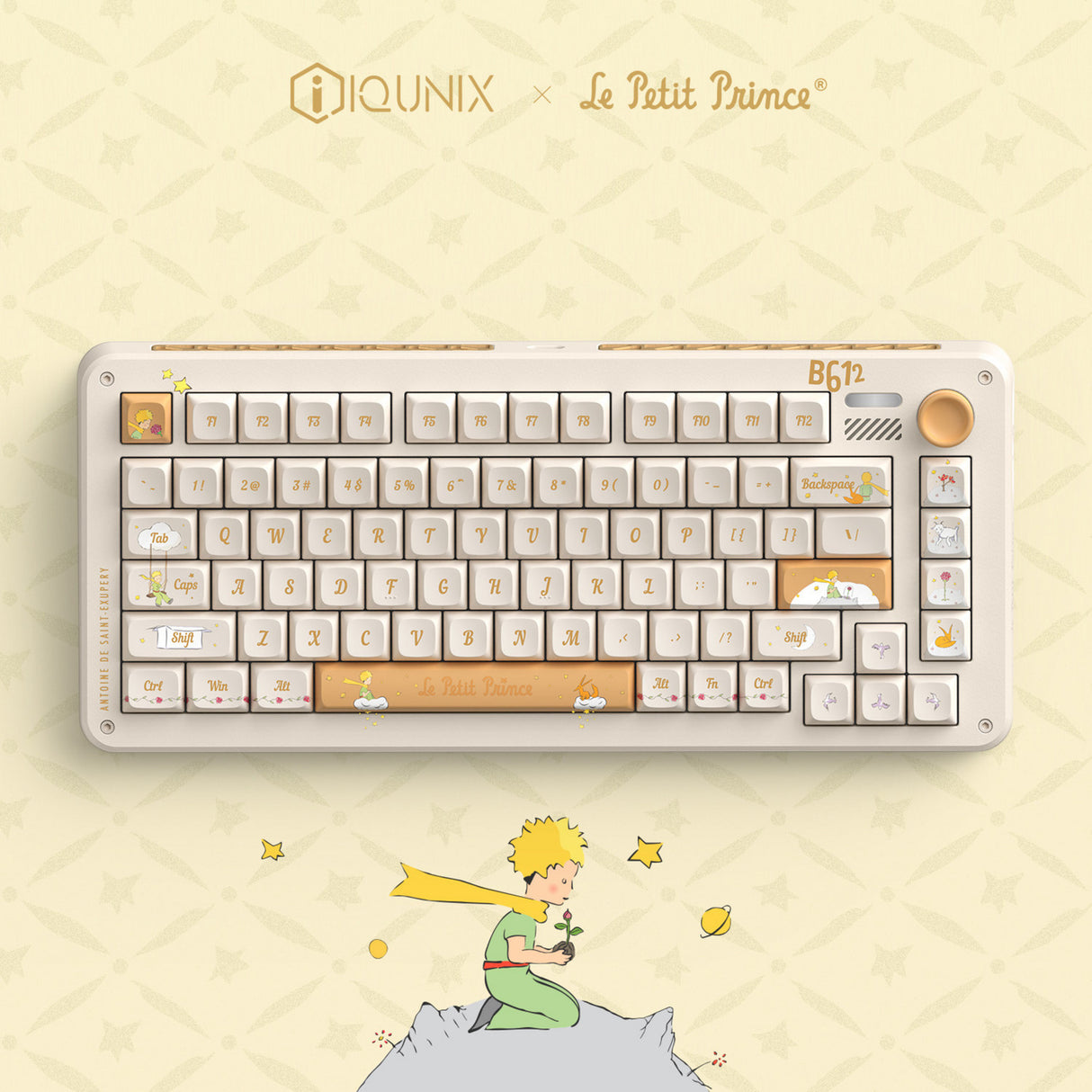 Iqunix zx75 sunset ponder trådløst mekanisk tastatur (lysegult, amerikansk layout (QWERTY), Iqunix silent rose, 75%, RGB LED'er, hot-swappable, double-shot PBT, 2,4GHz | Bluetooth 5.1 | USB-C)