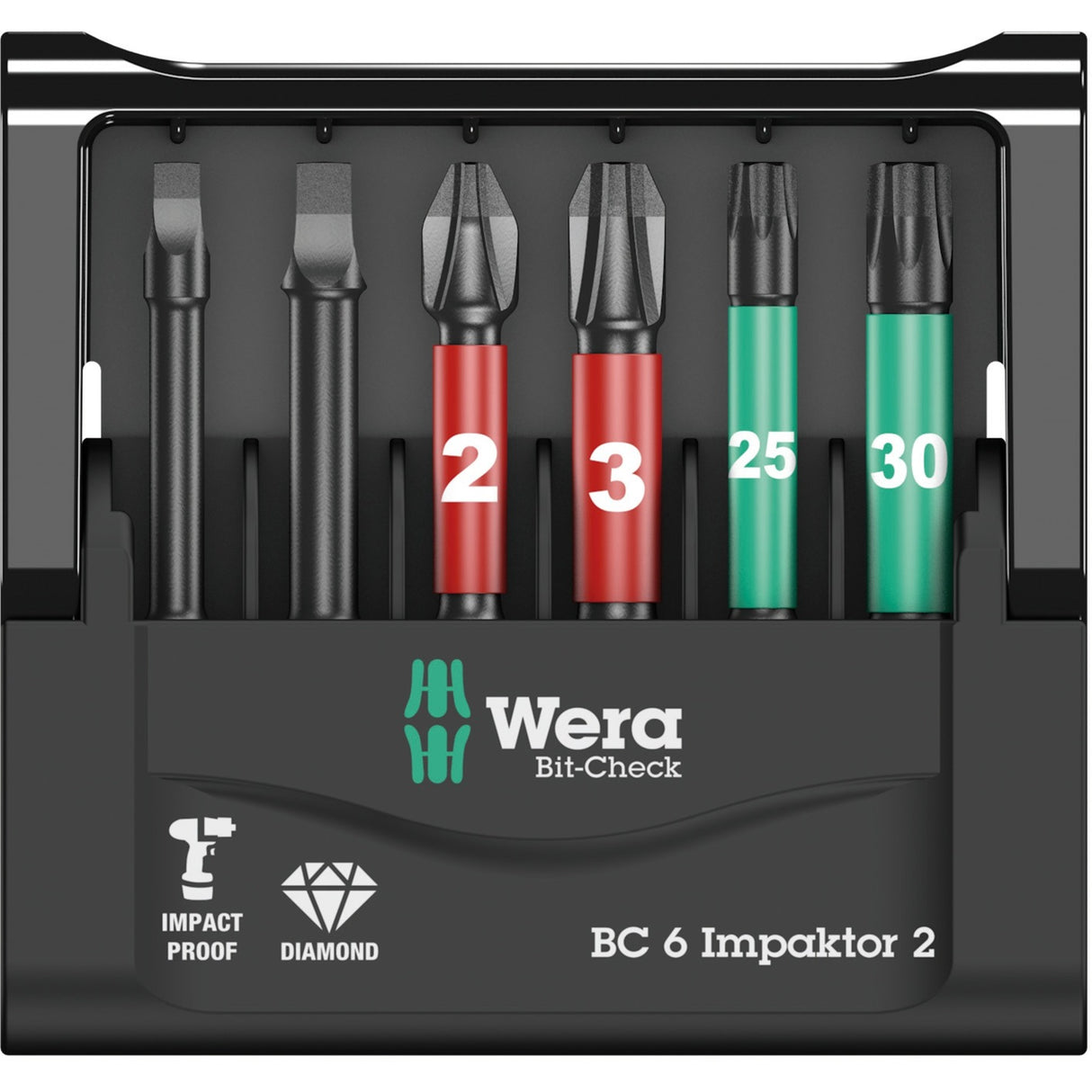 Wera bit-check 6 impactor 2 bit sæt (sort, 6-delt)